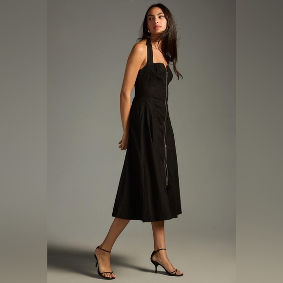 🐦⬛Zip-Front Corset A-Line Midi Dress with Seamed Bodice in Black, 12, NWT✨ - Picture 5 of 8